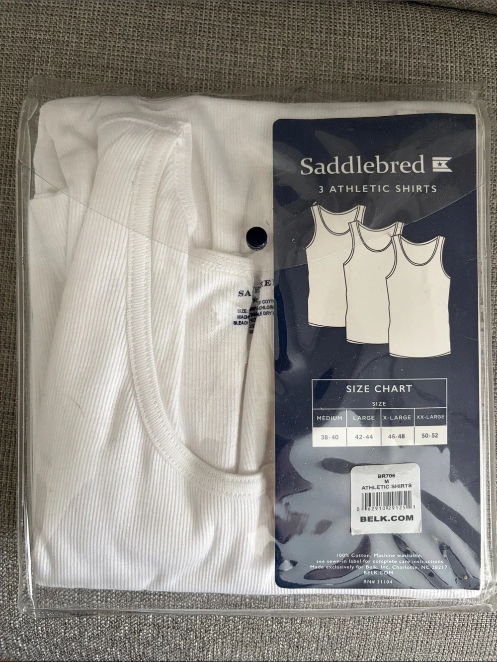 Saddlebred White Men's Athletic Tank Tops - 3 Pack Ribbed Cotton